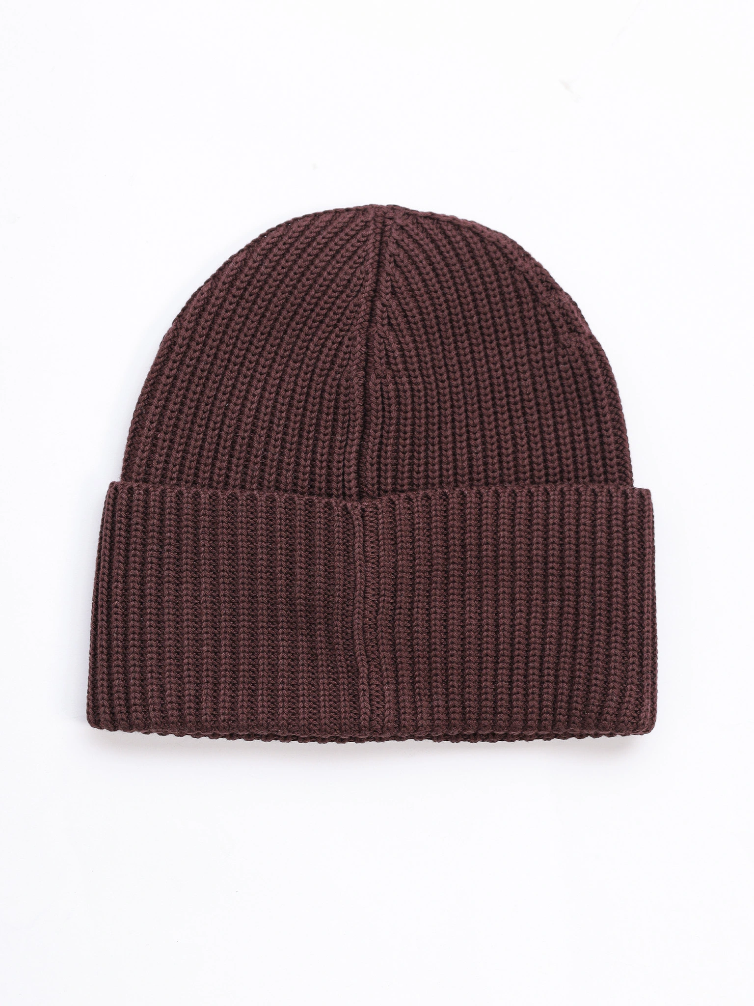 Шапка-бини коричневого цвета с отворотом из хлопка